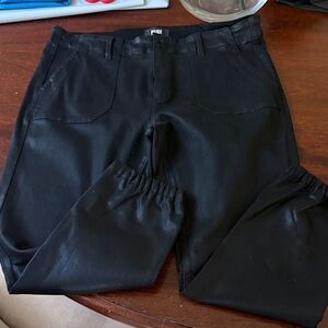 PAIGE Black Faux Leather Joggers with Elastic Cuffs